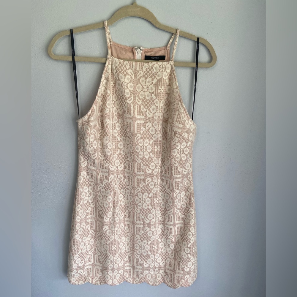 Forever 21 Cream Sheath Halter Mini Dress